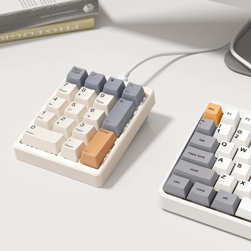 Kisnt Mechanical Number Pad,Hot Swappable Numpad Wired USB 17 Keys Keypad White Backlit Numeric Keypad with PBT Keycaps for Laptop PC Compact Keyboards(Retro Beige, Red Switch) - Image 5